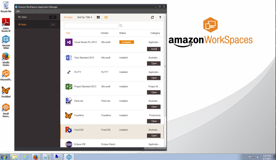 screenshot of Amazon WorkSpaces